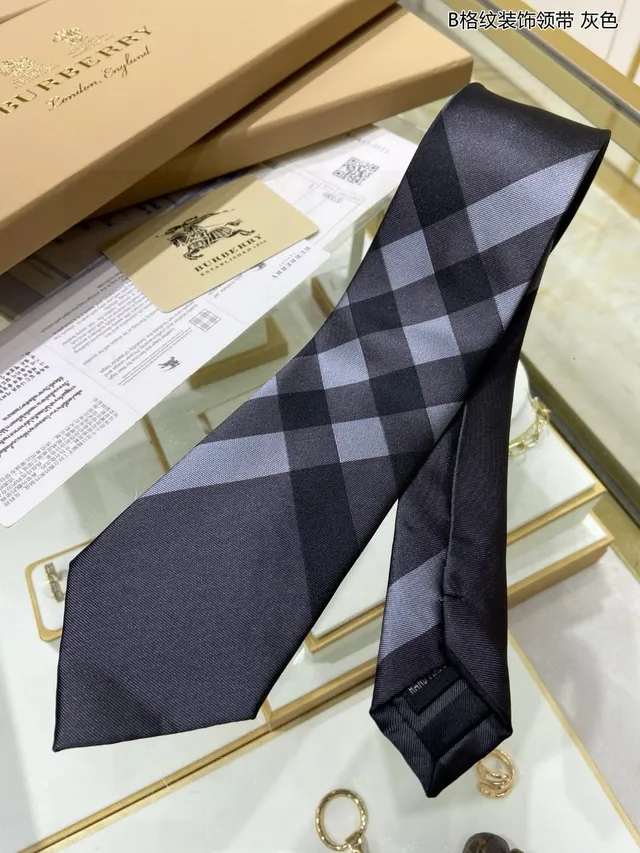 Gray and Black Checkered Silk Hand-Made Necktie 5