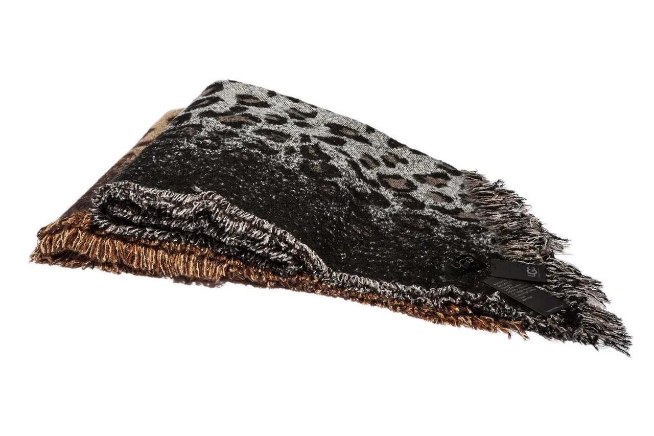 Bufanda gris y negra con estampado de leopardo tejida 6