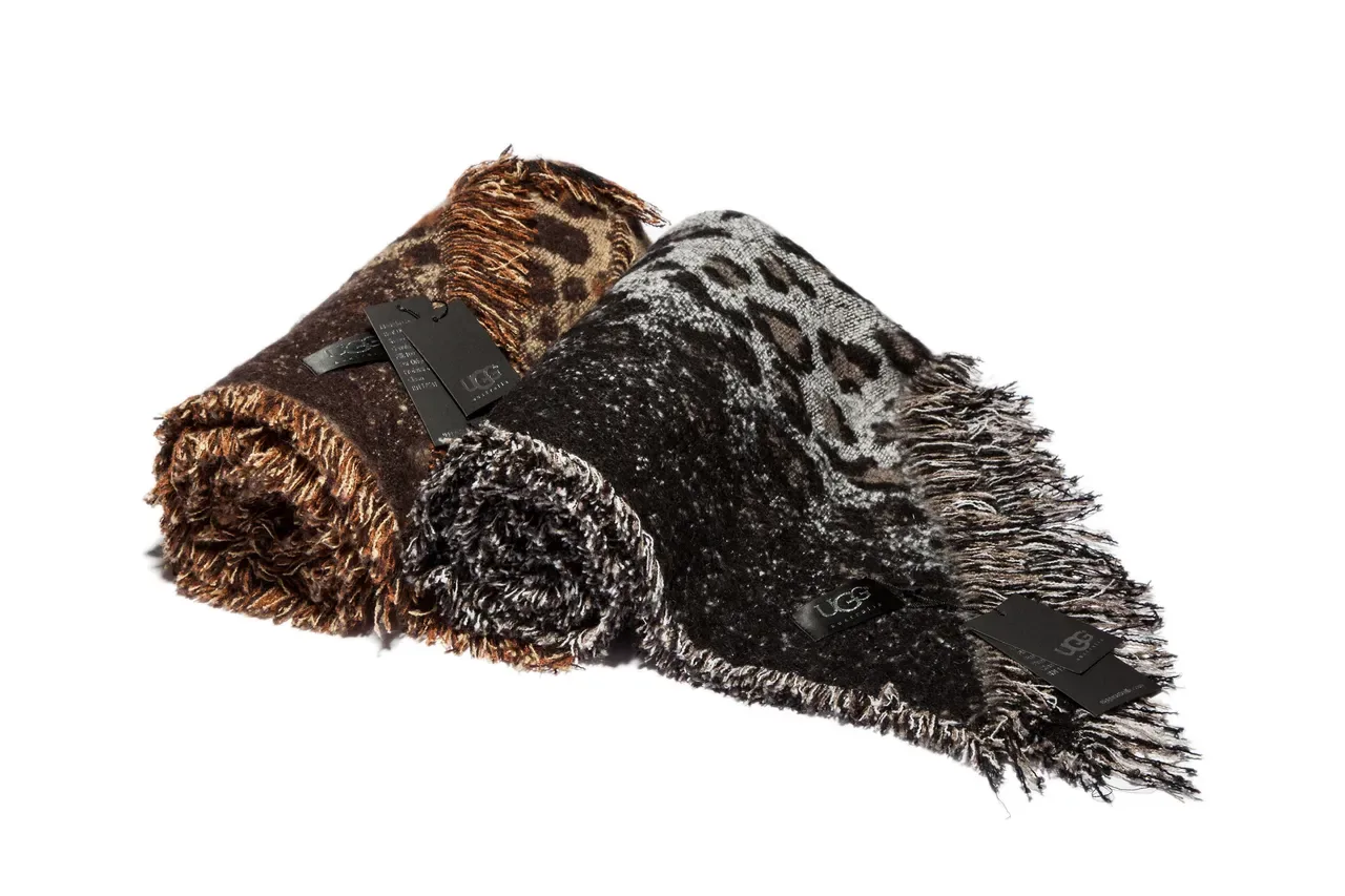 Bufanda gris y negra con estampado de leopardo tejida 7