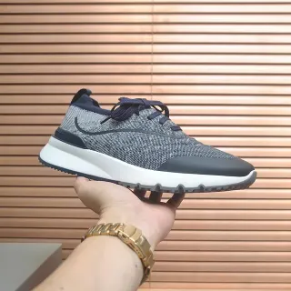 Gray Navy Knit Upper Contrast Accents Sneakers