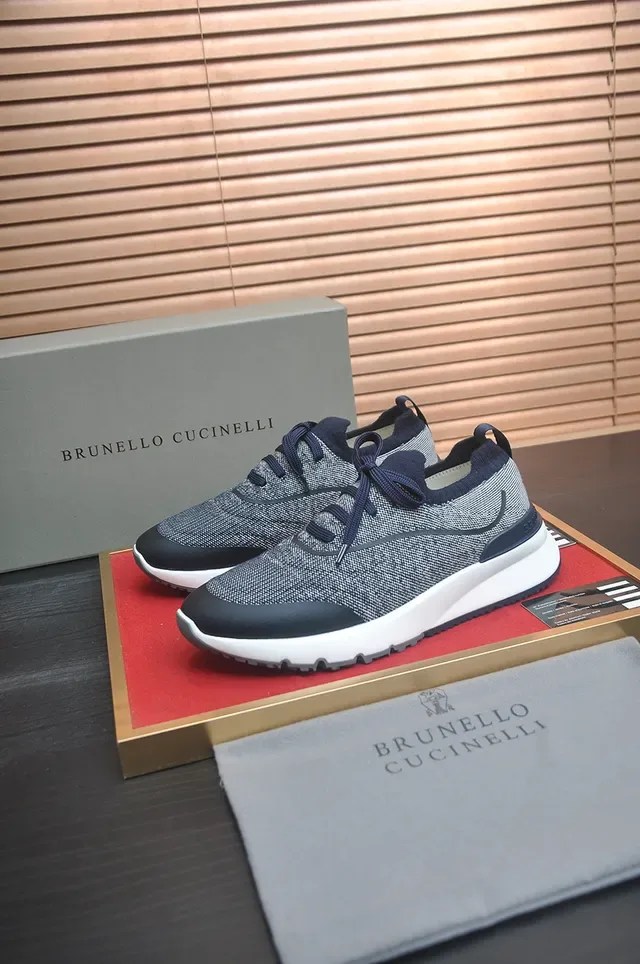 Gray Navy Knit Upper Contrast Accents Sneakers 4