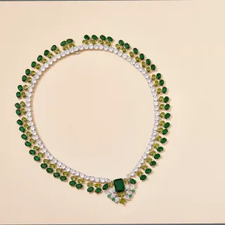 Green and Clear Gemstone Multi-Row Collar Necklace