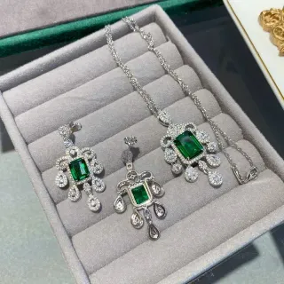 Brincos Prata Verde Gemas Esmeralda Corte Pavé Pedras Brancas