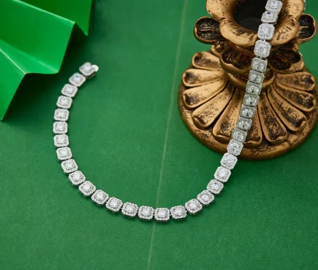 Halo-Set Square Stone Link Necklace 4