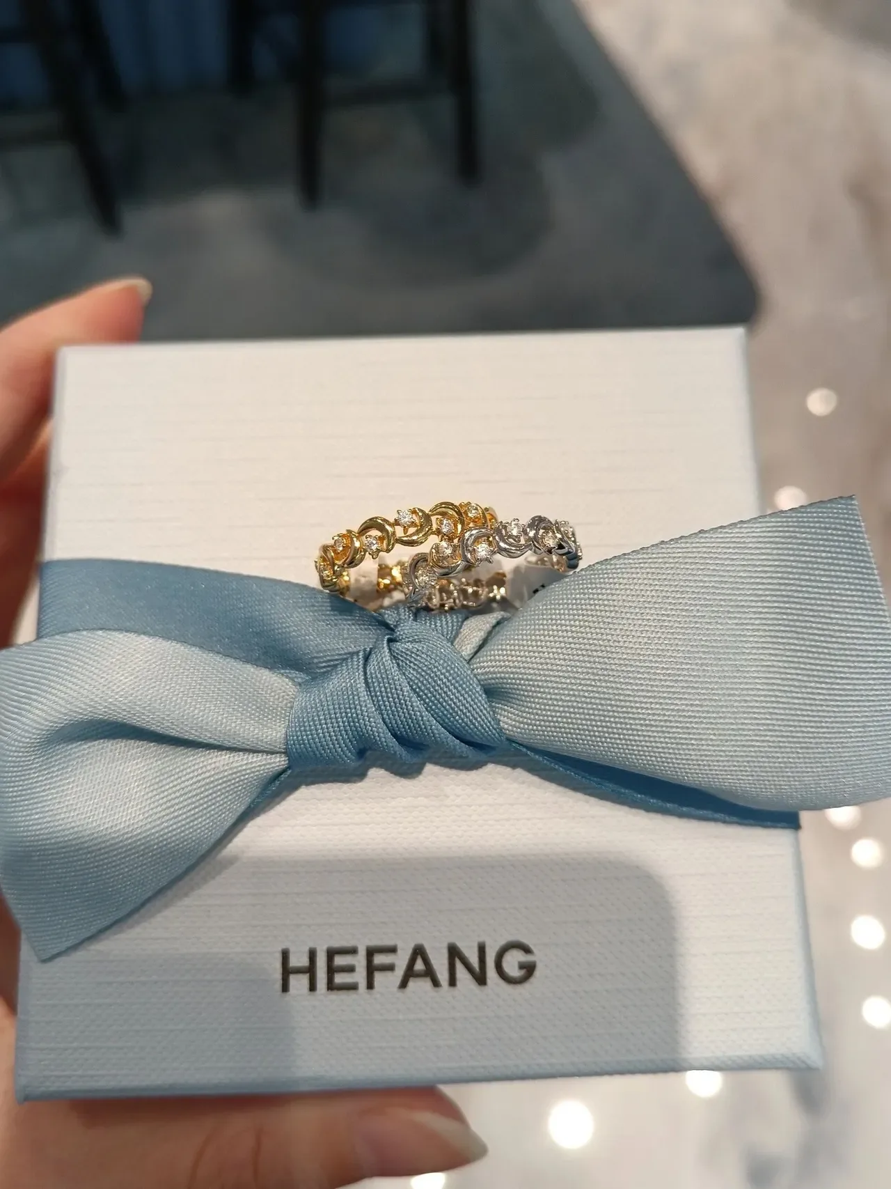 HEFANG Blue Gold Pavé-Set Multi-Stone Ring 7