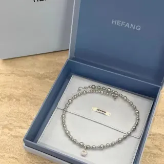 HEFANG قلادة سلسلة خرز كروية معدنية فضي رمادي