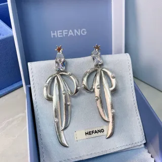 HEFANG Silver-Tone Crystal and Pearl Leaf Drop Earrings
