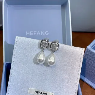 HEFANG Cristal Quadrado e Brincos de Pérola em Forma de Lágrima