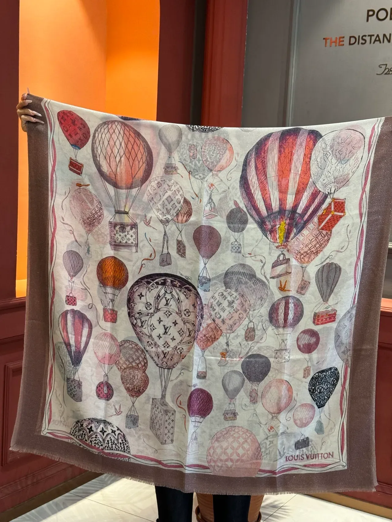 Lenço de seda transparente com impressão de balão de ar quente ilustrado 9