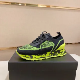 Knit Upper Neon Green Black Camo Pattern Sneaker