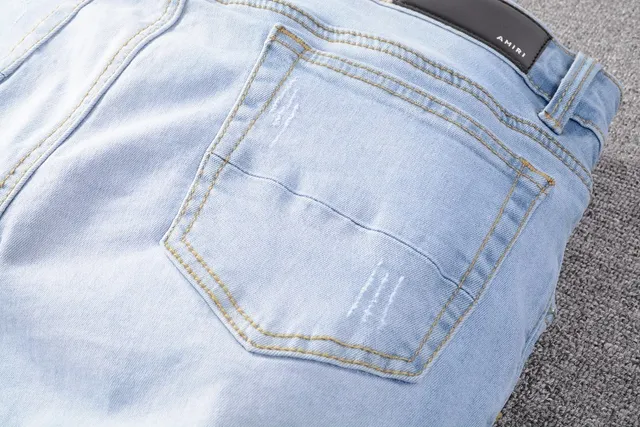 Light-Wash Distressed Patchwork Slim-Fit Jeans 2