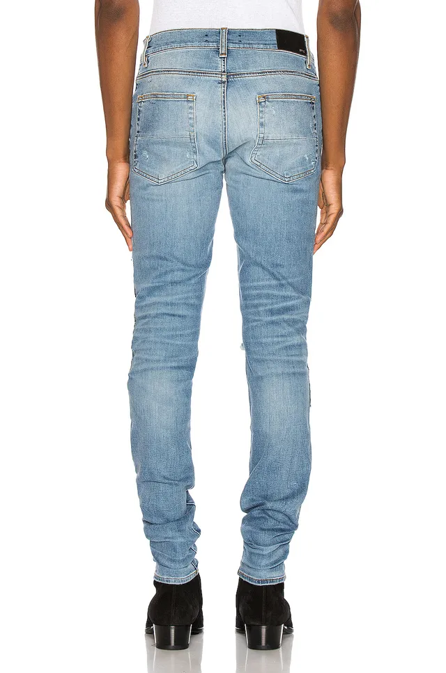 Light-Wash Distressed Patchwork Slim-Fit Jeans 16