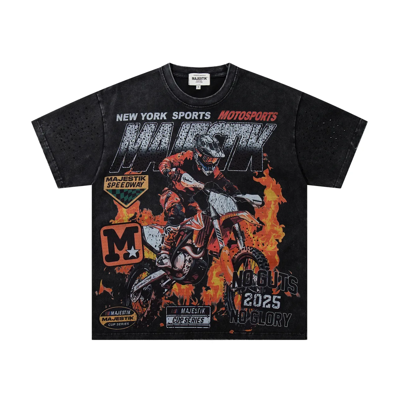 Majestik Motocross Champions 88 Distressed Black Graphic T-Shirt 4