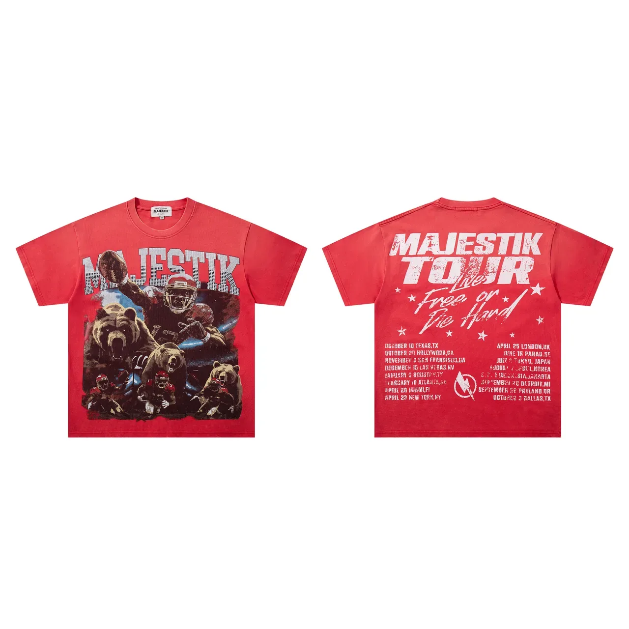 Camiseta gráfica roja de doble cara MAJESTIK Tour Free or Die Hard 2