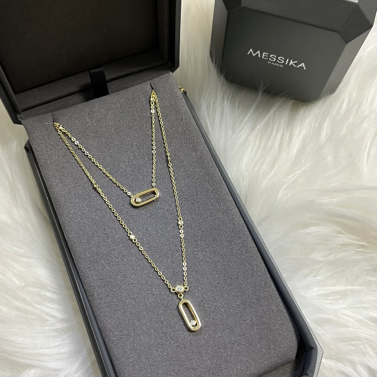 Messika Pavé Oval Pendant Dual-Layer Chain Necklaces 2