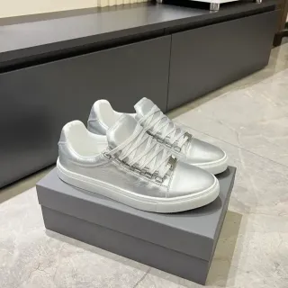 Metallic Silver Low-Top Lace-Up Sneakers