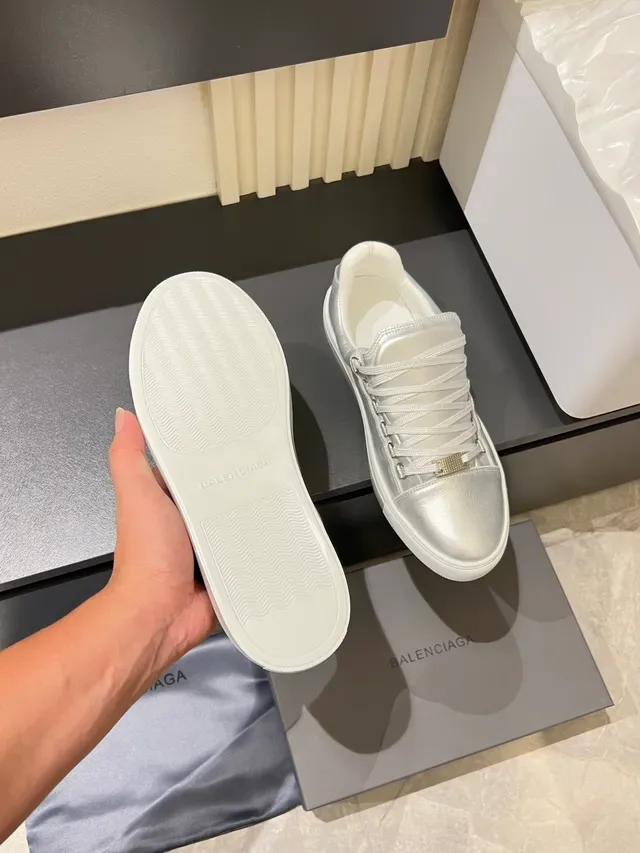 Metallic Silver Low-Top Lace-Up Sneakers 3