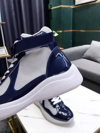 Navy and White Patent Mesh High-Top Platform Sneakers 4