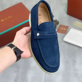 Navy Beige Suede Penny Strap Loafer