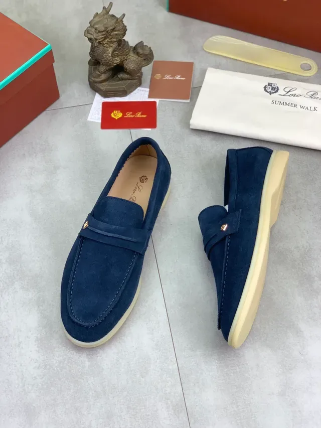Navy Beige Suede Penny Strap Loafer 4