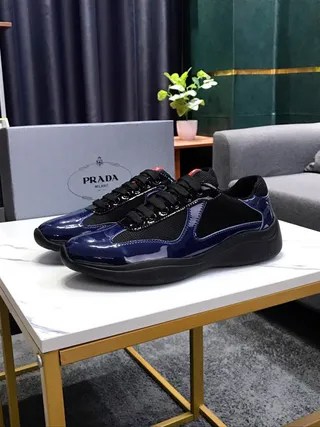 Navy Blue and Black Patent Leather Chunky Sneakers 4