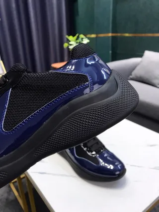 Navy Blue and Black Patent Leather Chunky Sneakers 6
