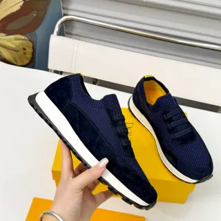 Navy Blue Knit and Suede Laceless Slip-On Lifestyle Sneakers