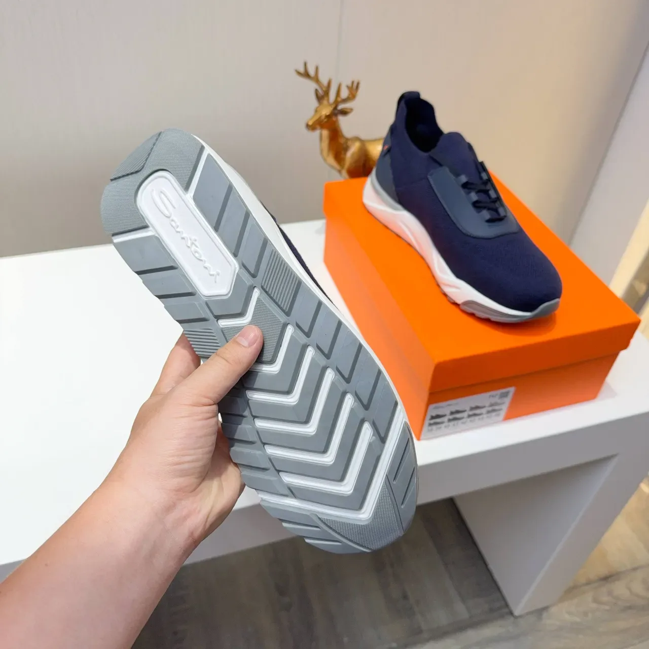 Navy Blue Knit Upper Contrast Overlay Sneakers 5
