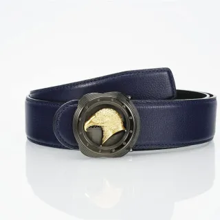 Cinturón de cuero con hebilla de cabeza de águila texturizada con relieve de guijarros, color navy y gold