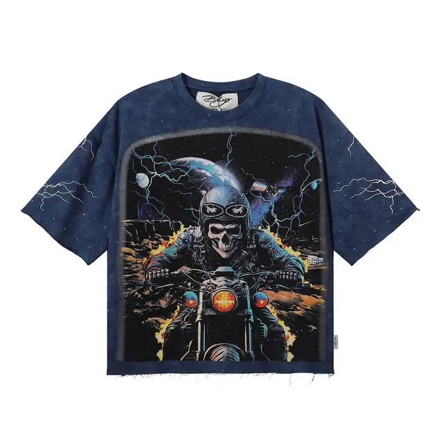 Navy Multicolor Oversized Fit Graphic-Print Front Panel T-Shirt 3