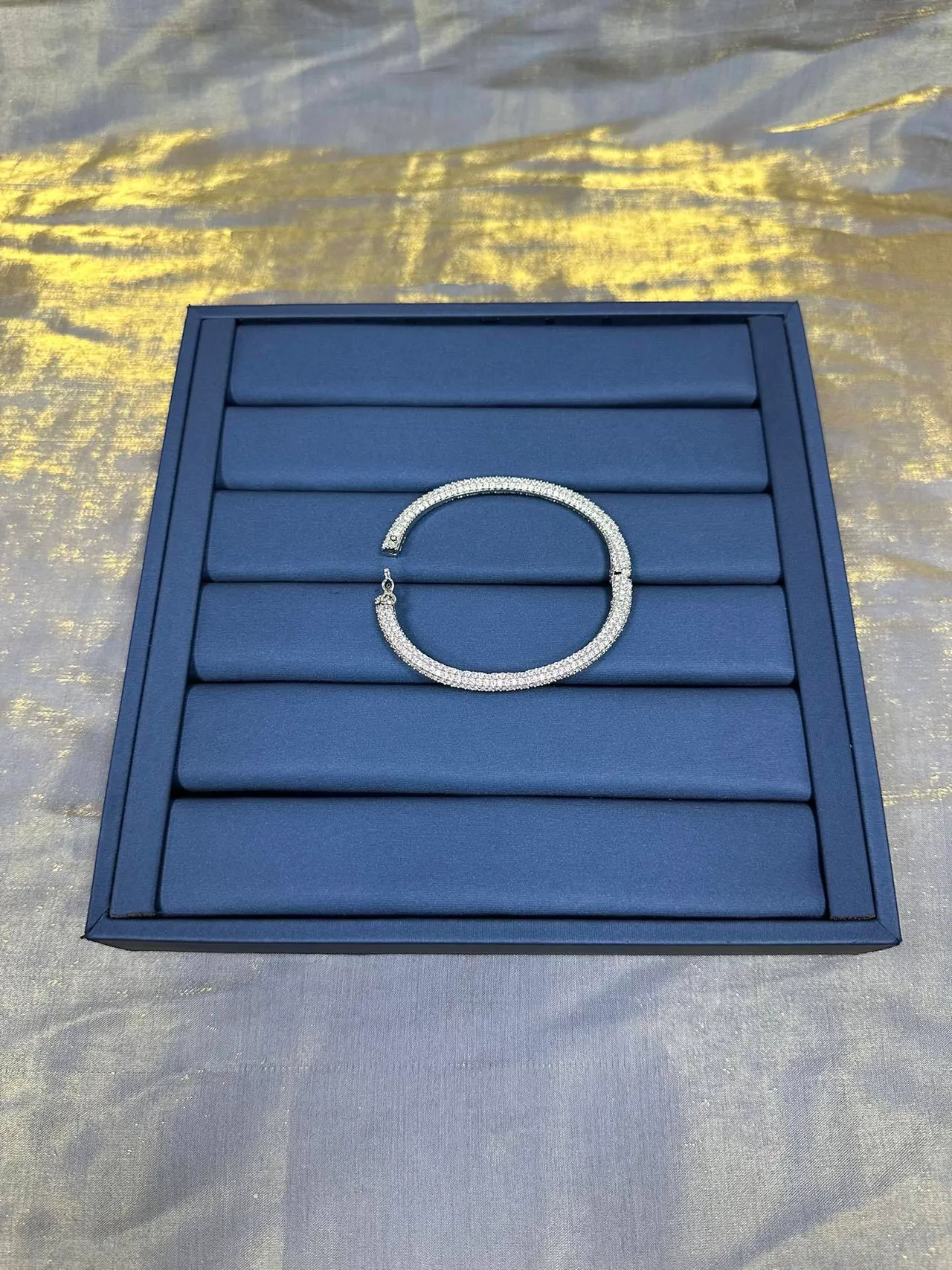 Navy Silver Pavé-Set Bracelet 8