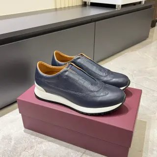 Sneakers Lifestyle de Cuir Navy White Slip-On avec Gusset Élastique