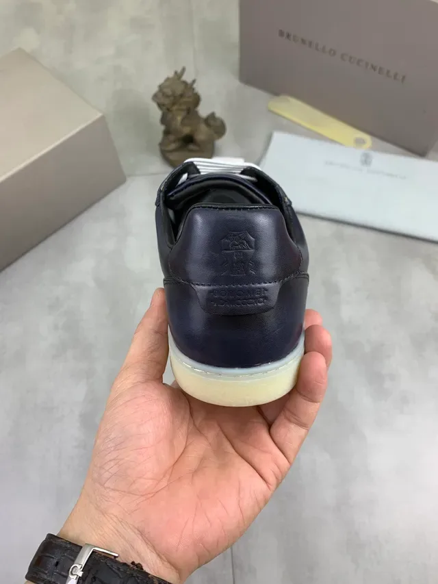 Zapatillas casuales navy white de cuero con cordones 3