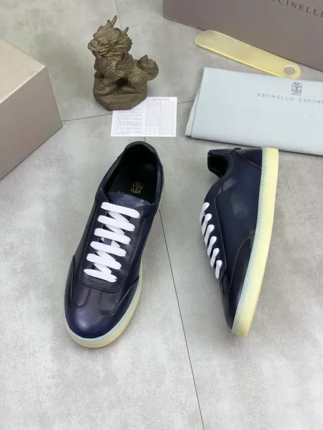 Zapatillas casuales navy white de cuero con cordones 5