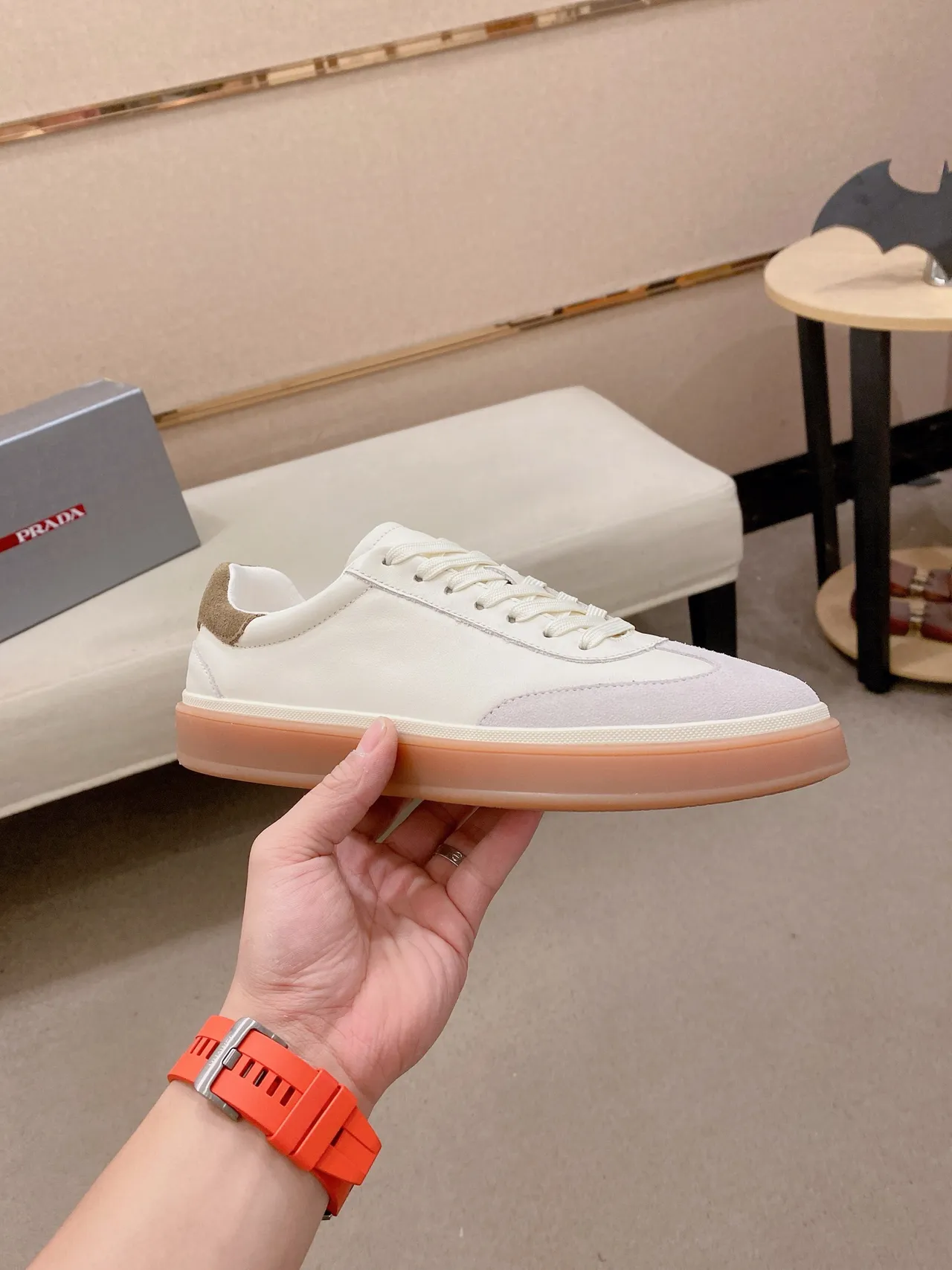 Off-White and Gray Minimalist Low-Top Sneaker 4
