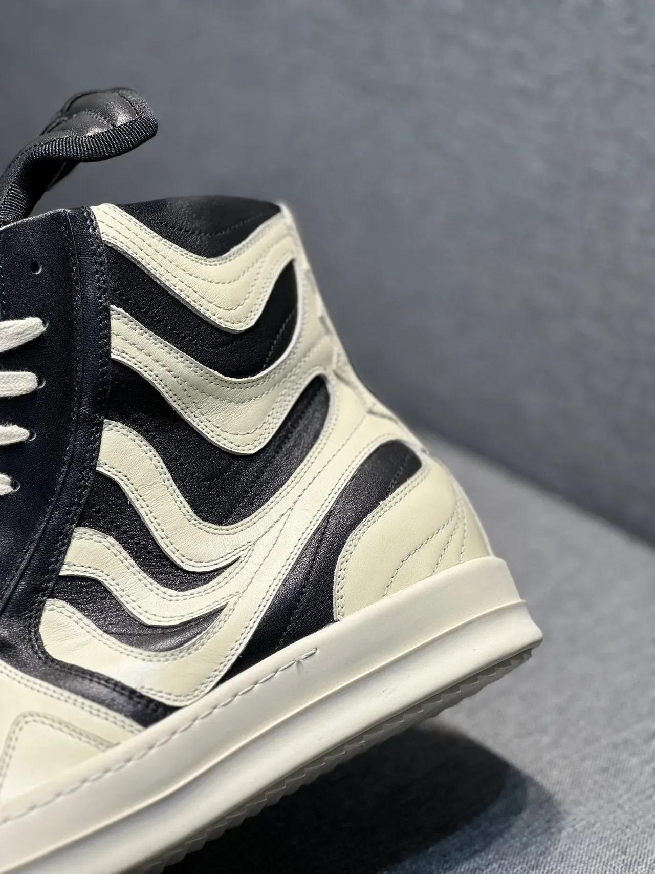 Off-White Cream and Black Wave-Panel High-Top Sneaker 8