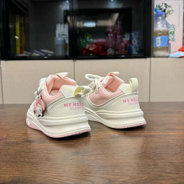 OLD ORDER Beige Pink Sole Character Appliqué Chunky Sneakers 5