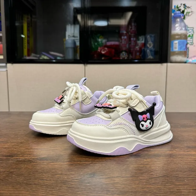 OLD ORDER Beige Pink Sole Character Appliqué Chunky Sneakers 12
