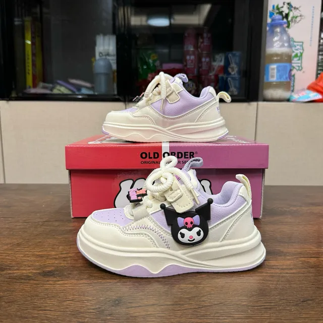 OLD ORDER Beige Pink Sole Character Appliqué Chunky Sneakers 17