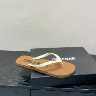ORLEBAR Brown Beige Flat Sole Y-Strap Slippers