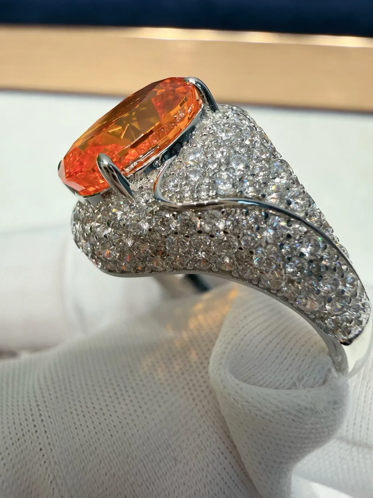 Oval Orange Gemstone Pavé Ring 5