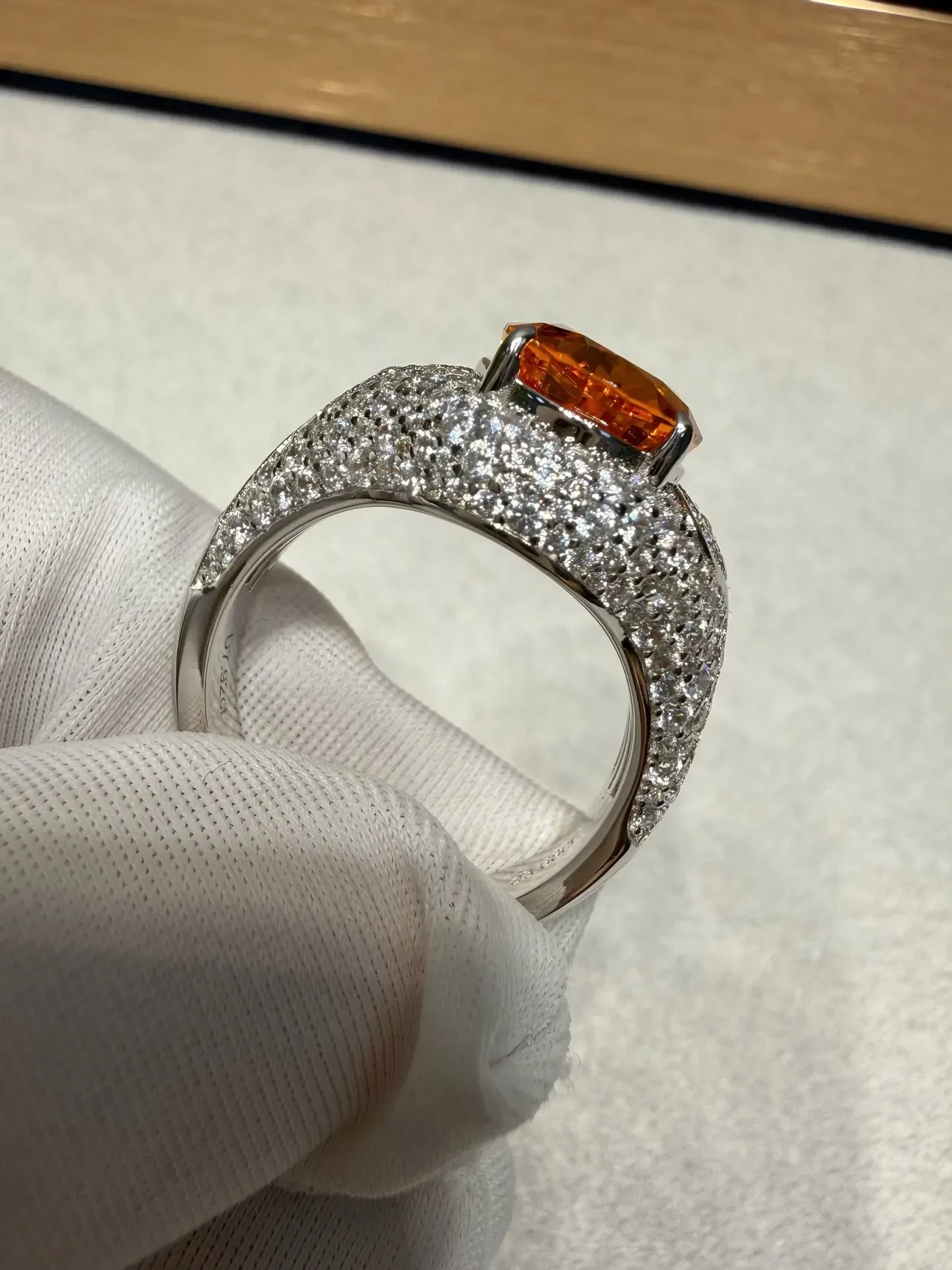 Oval Orange Gemstone Pavé Ring 8