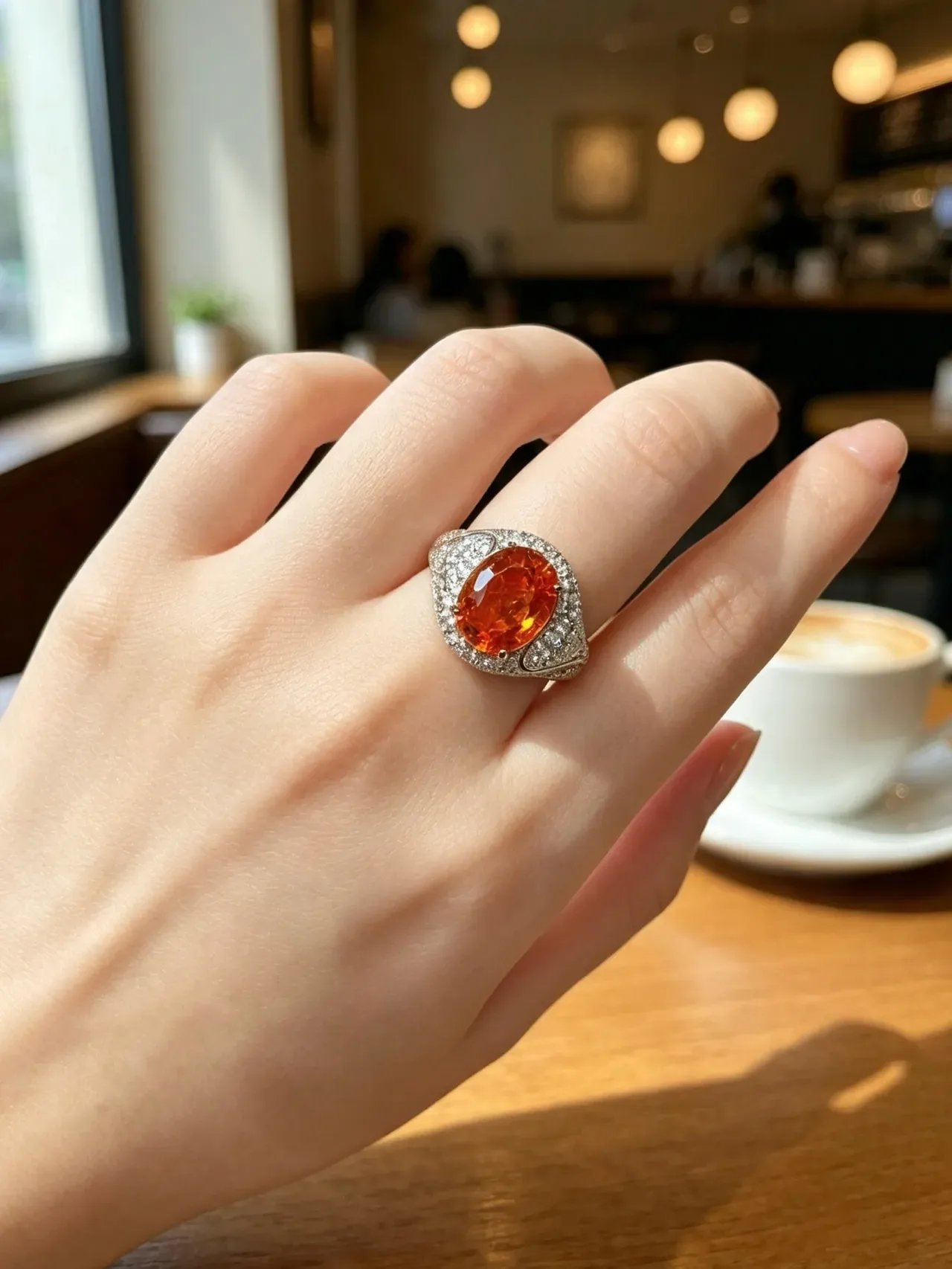 Oval Orange Gemstone Pavé Ring 9