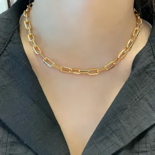Oversized Rectangular Link Gold-Tone Choker Necklace