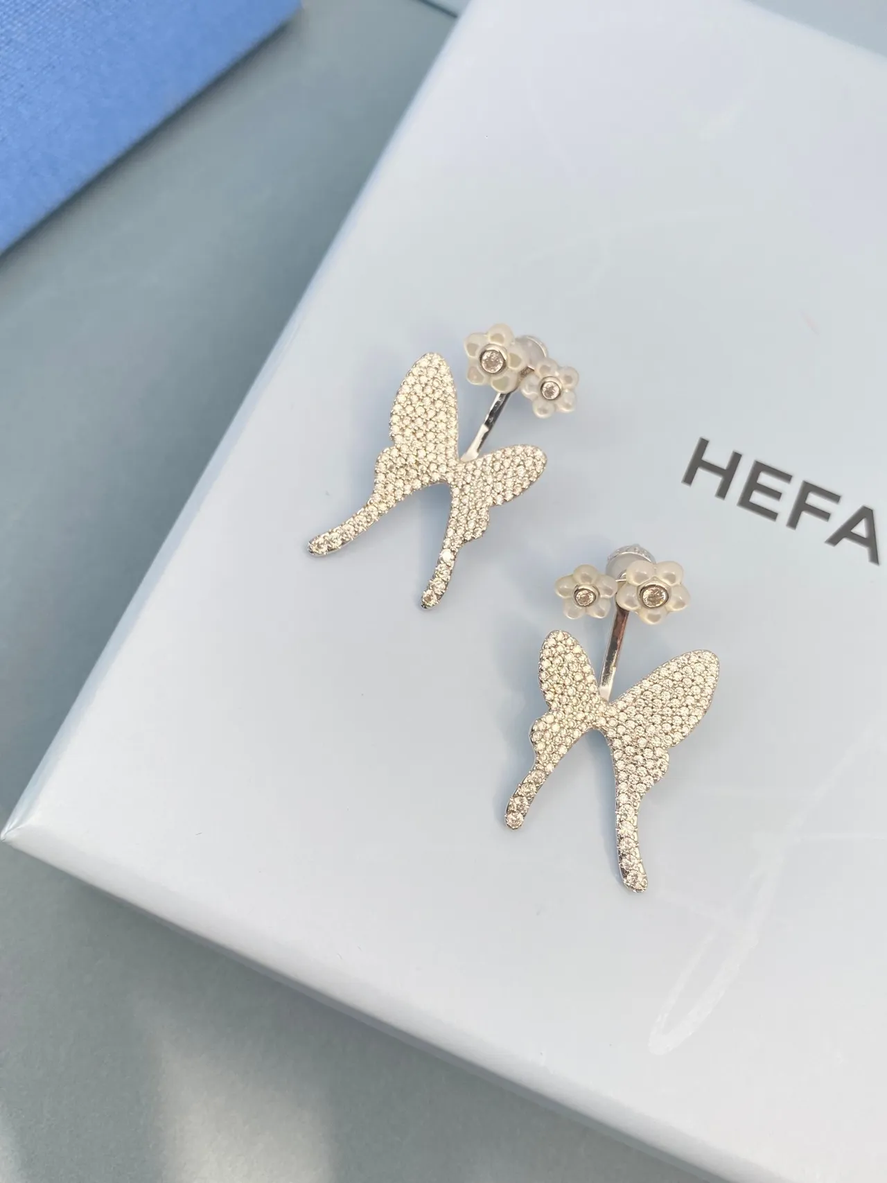 Pavé Butterfly and Opal Flower Stud Earrings 4