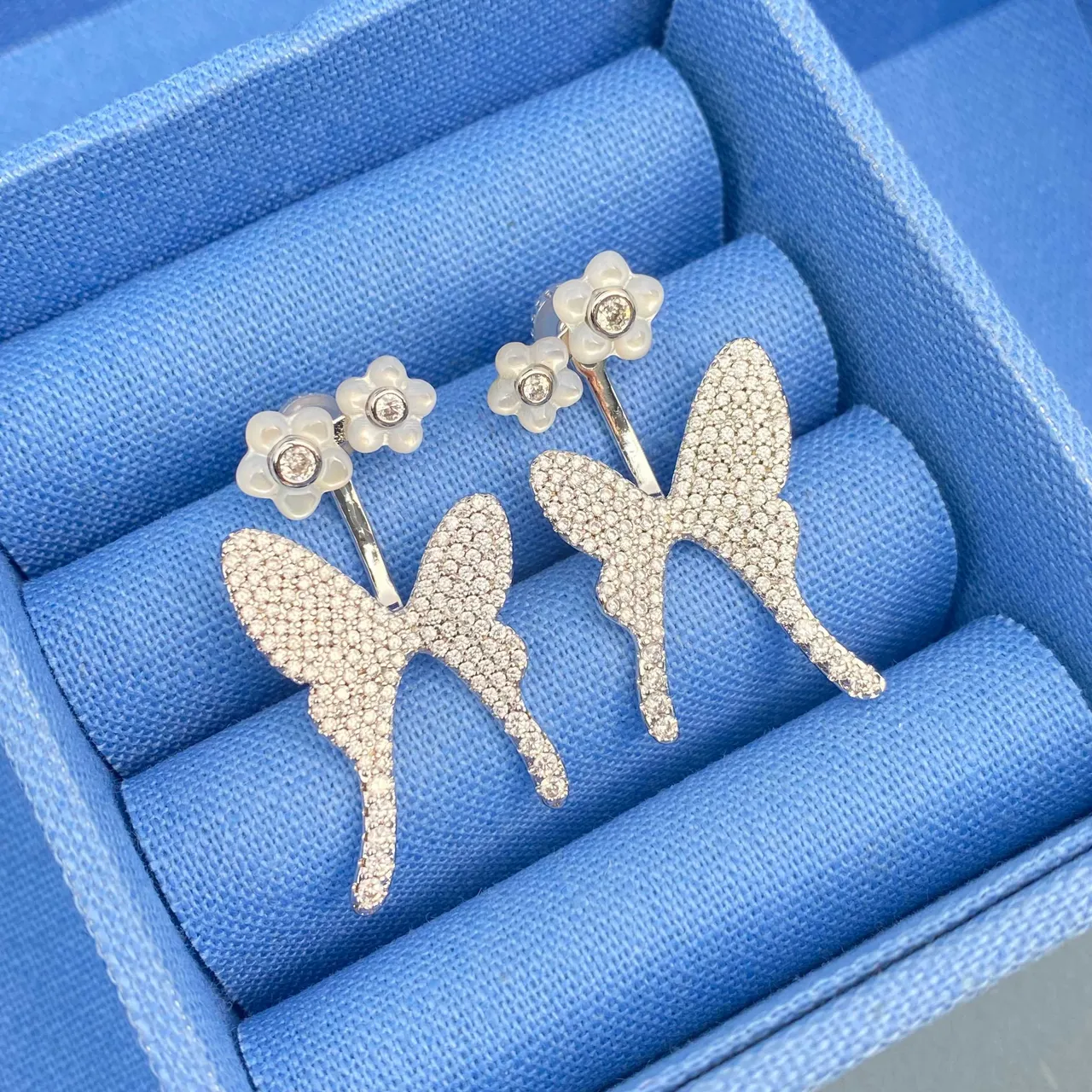 Pavé Butterfly and Opal Flower Stud Earrings 6