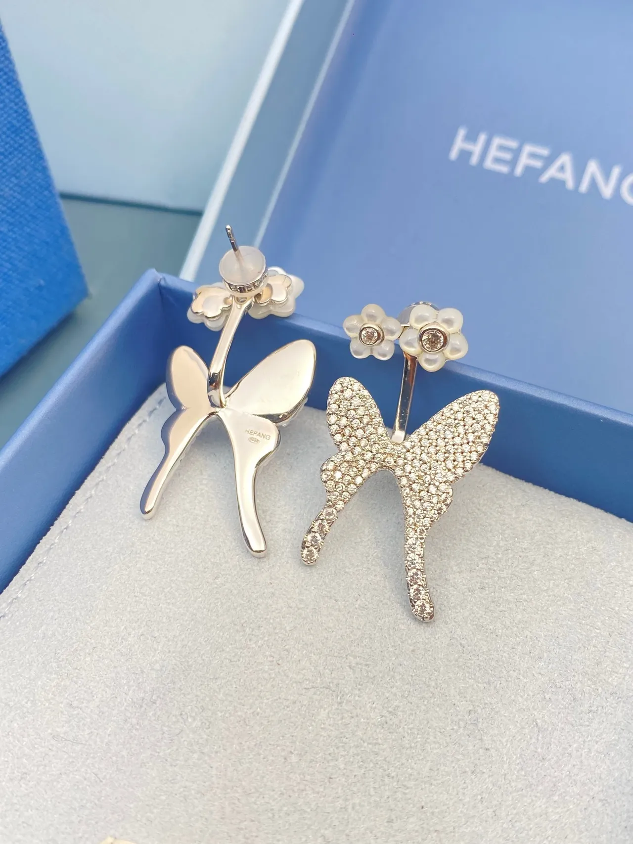Pavé Butterfly and Opal Flower Stud Earrings 7