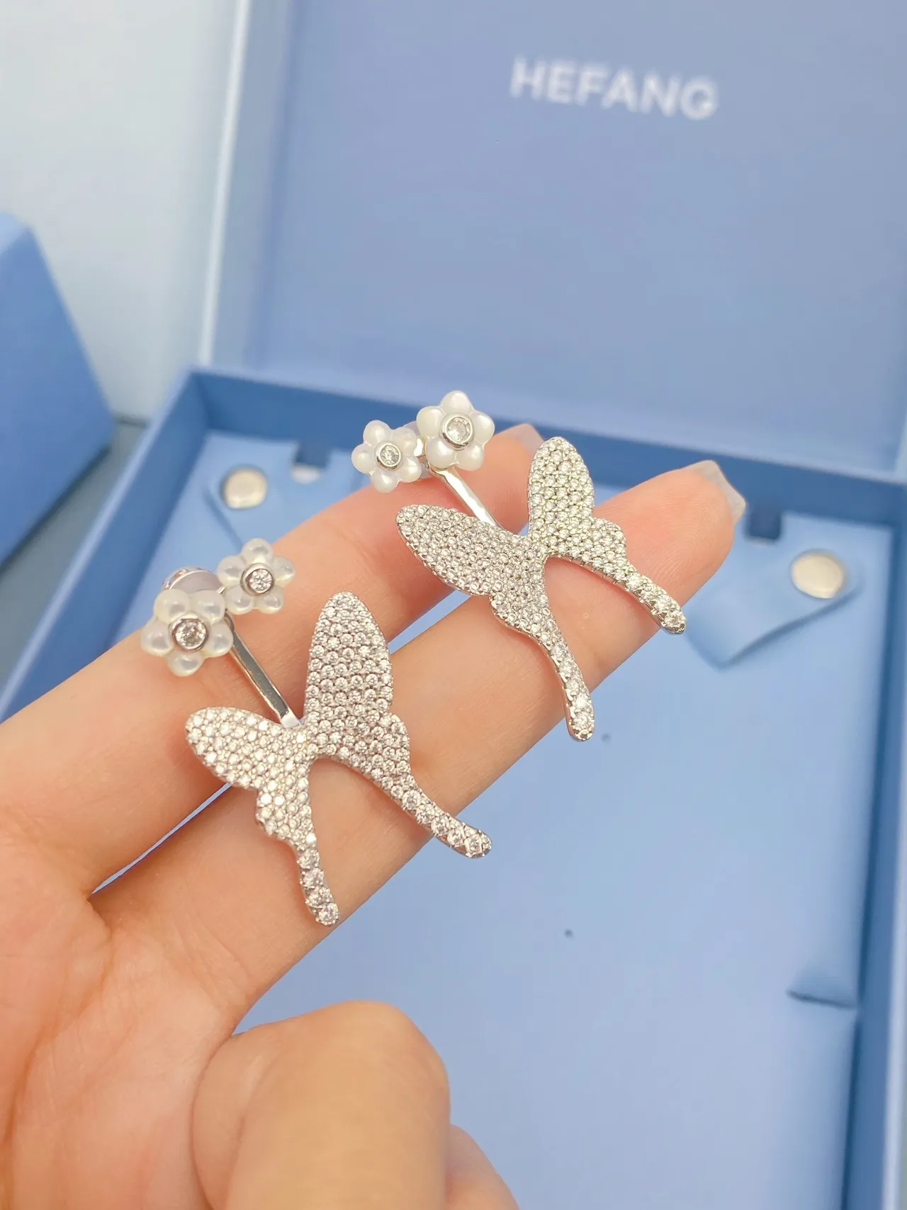 Pavé Butterfly and Opal Flower Stud Earrings 8