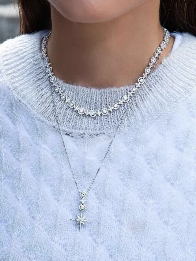 Colar com pingante de estrela starburst pavé de cristal 3