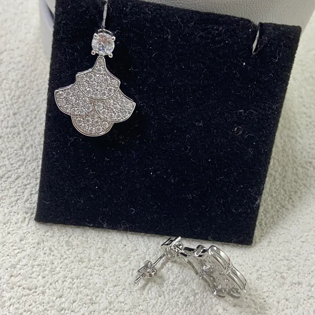 Pavé-Set Scalloped Fan Drop Earrings 3